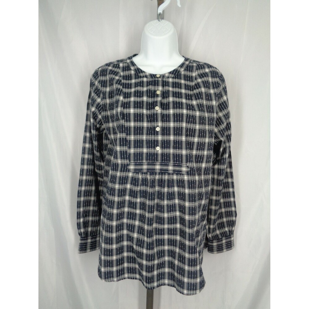 Loft Plaid Babydoll Popover Tunic Top Shirt Size Small